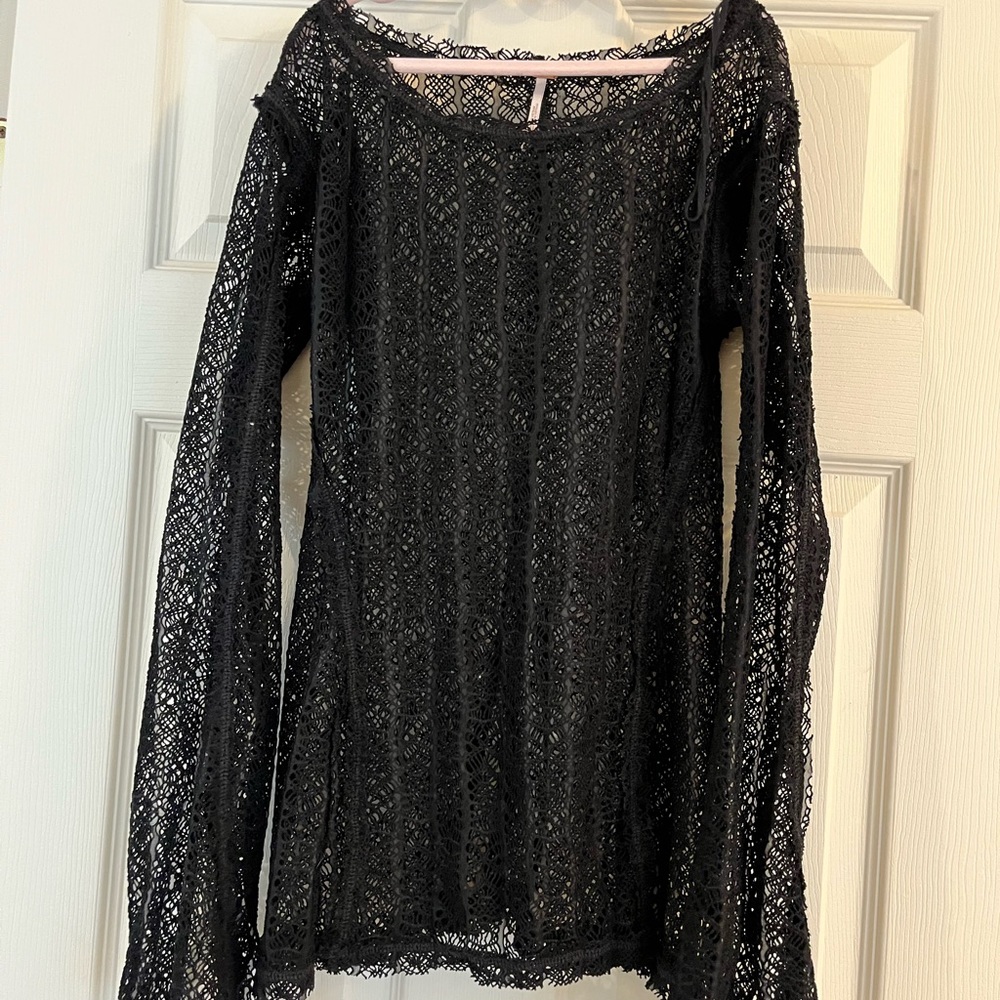 Free People Black Lace Blouse